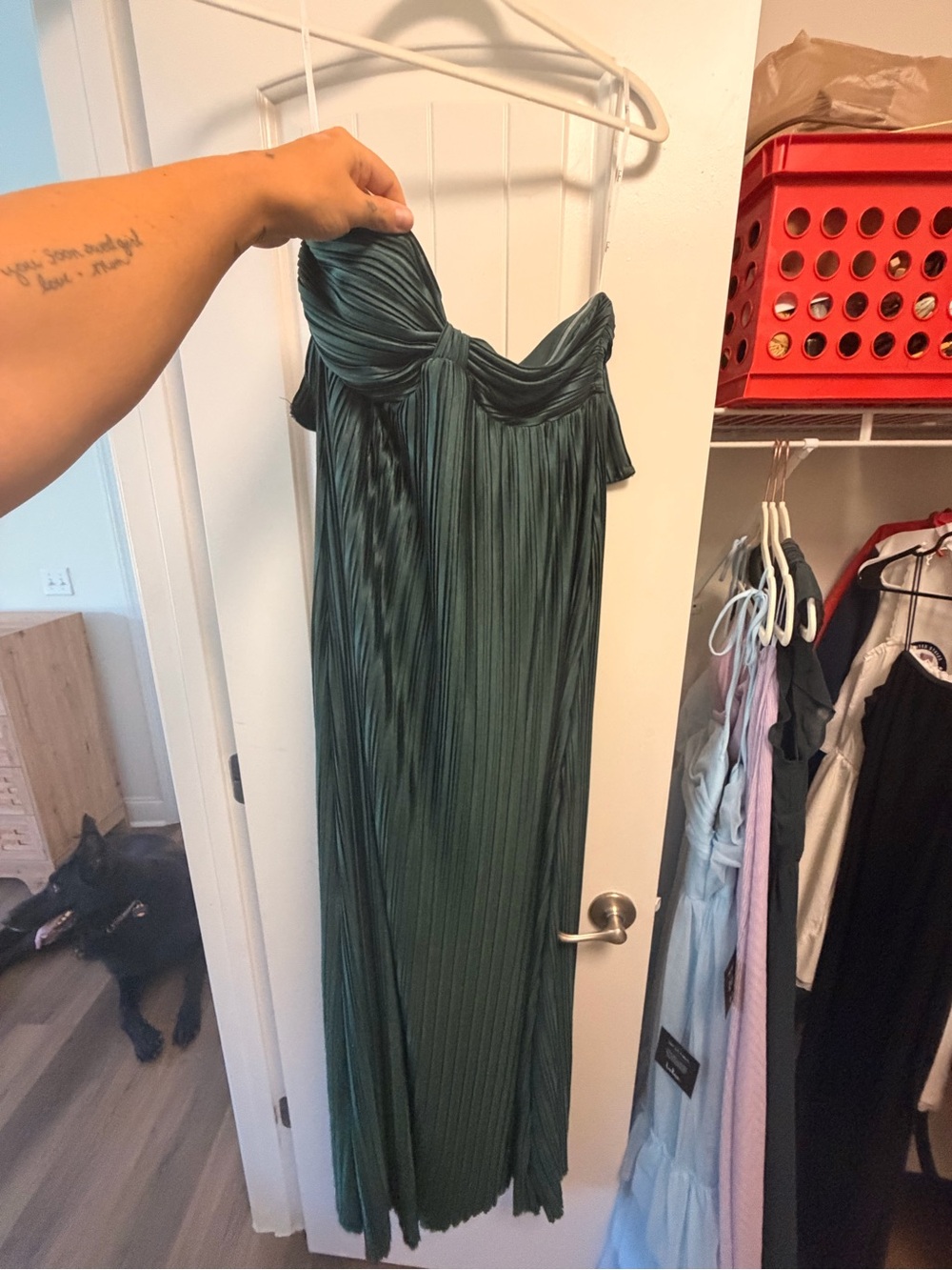 Lulu's Forest Green Pleated Strapless Maxi Dress